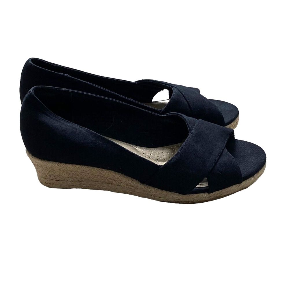 Ellen Tracey Espadrille Shoes Womens 9 Black Kandi Open Toe Wedge Shoes Slip On